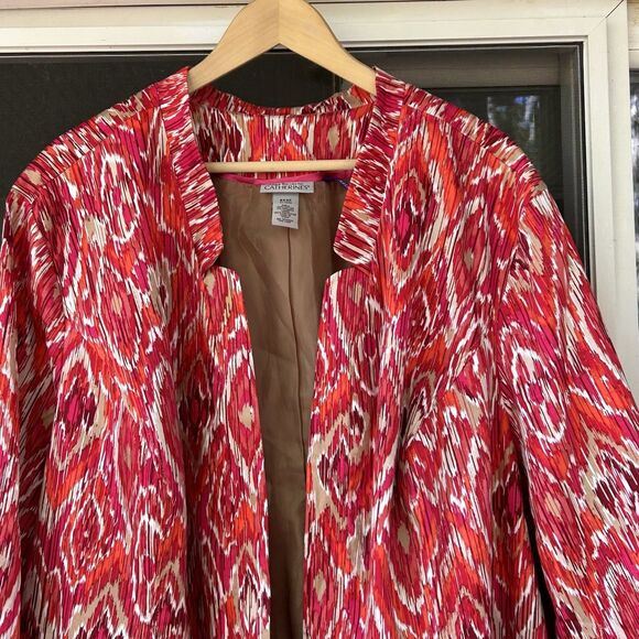 Catherine's Jacket Size 5X WP 5XWP Pockets Open Front Colorful Ikat Print Collar - Picture 2 of 7